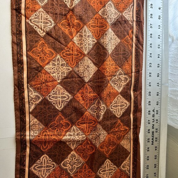 Vintage Womens Brown Neck Scarf Geometric 1970s Poly 42 x 13 inch - Picture 3 of 5